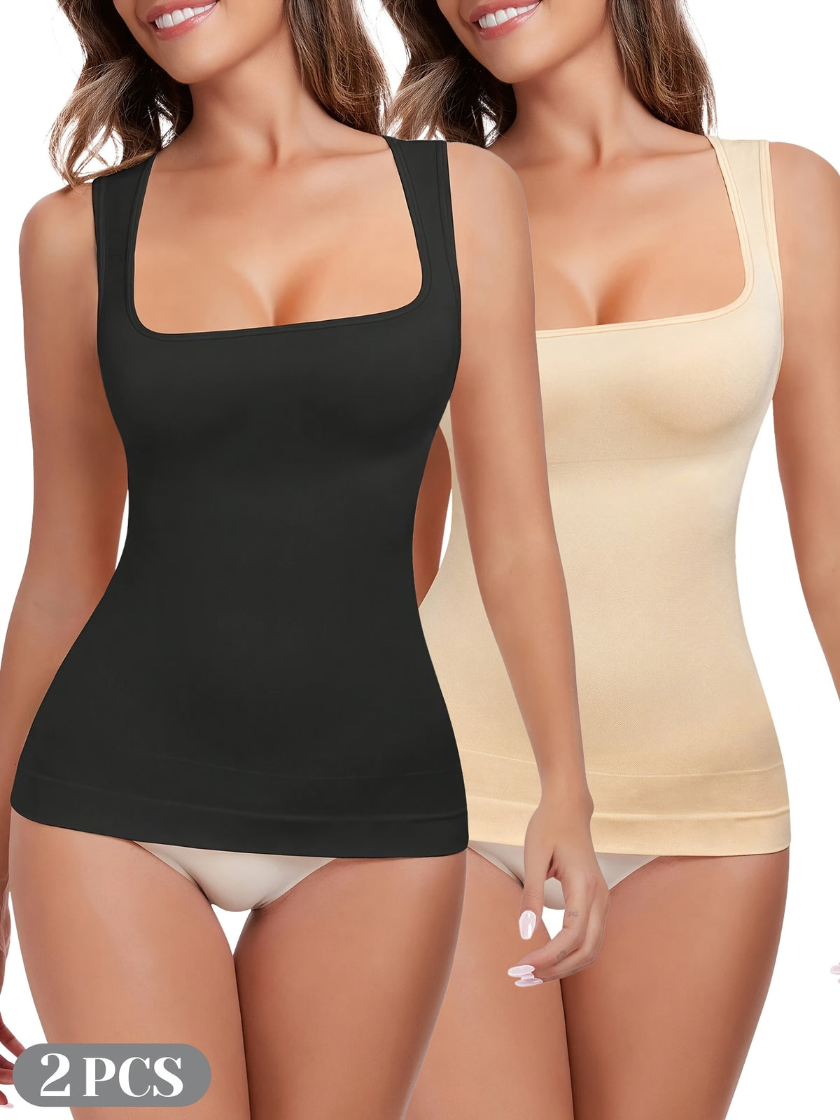 2pcs Tummy Control Shapewear Compression Tank Tops For Women Seamless Square Neck Body Shaper Camisole, Durable, Comfortable and Breathable, It Is Suitable For - product image 13