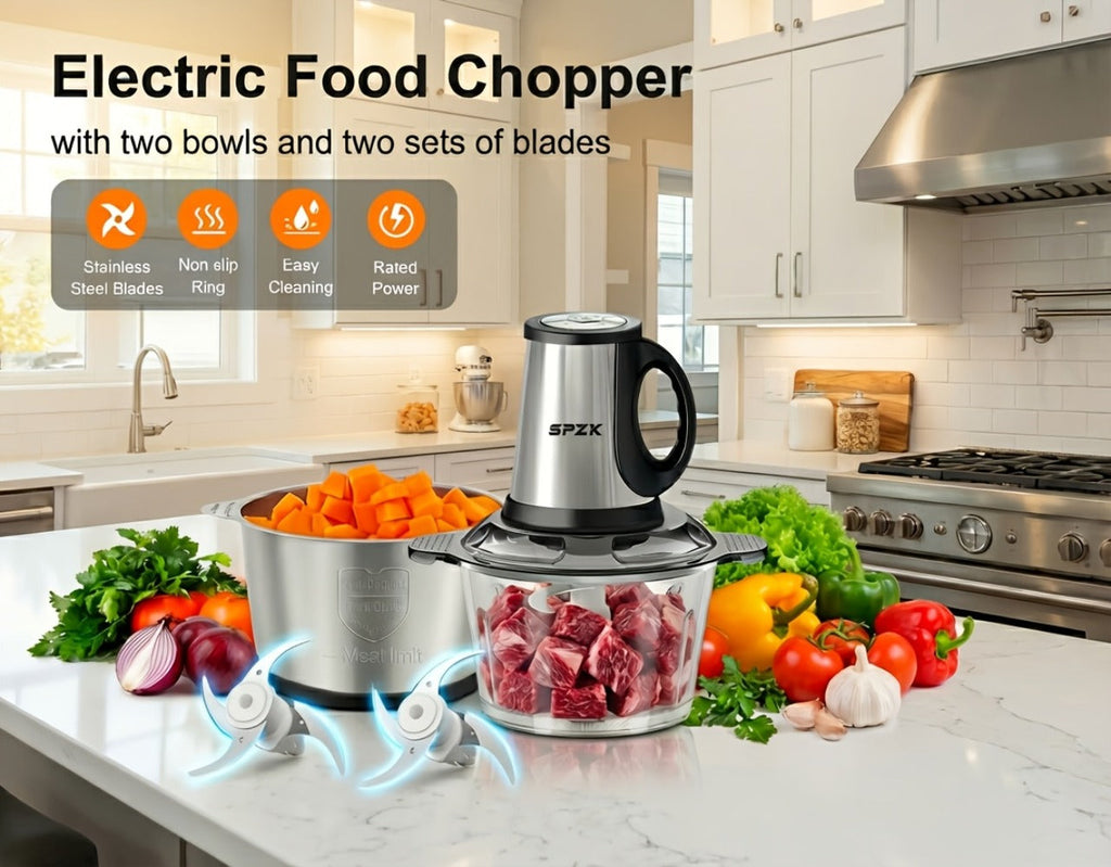Electric Food Chopper with 2 Bowls & 2 Blades – Multi-Function Food Processor, Meat Grinder & Vegetable Chopper for Meats, Salads, Nuts, Garlic & More - product image 12