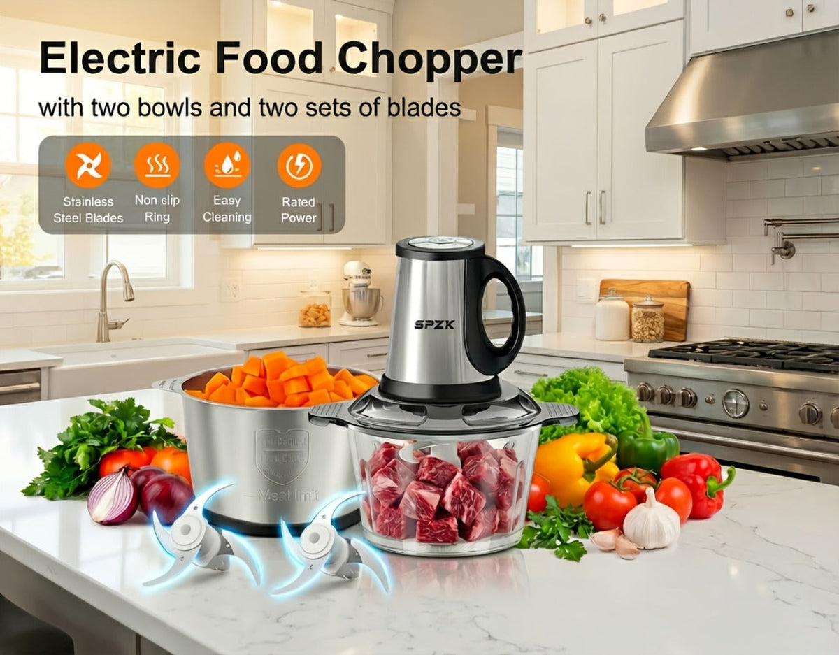 Electric Food Chopper with 2 Bowls & 2 Blades – Multi-Function Food Processor, Meat Grinder & Vegetable Chopper for Meats, Salads, Nuts, Garlic & More - product image 12