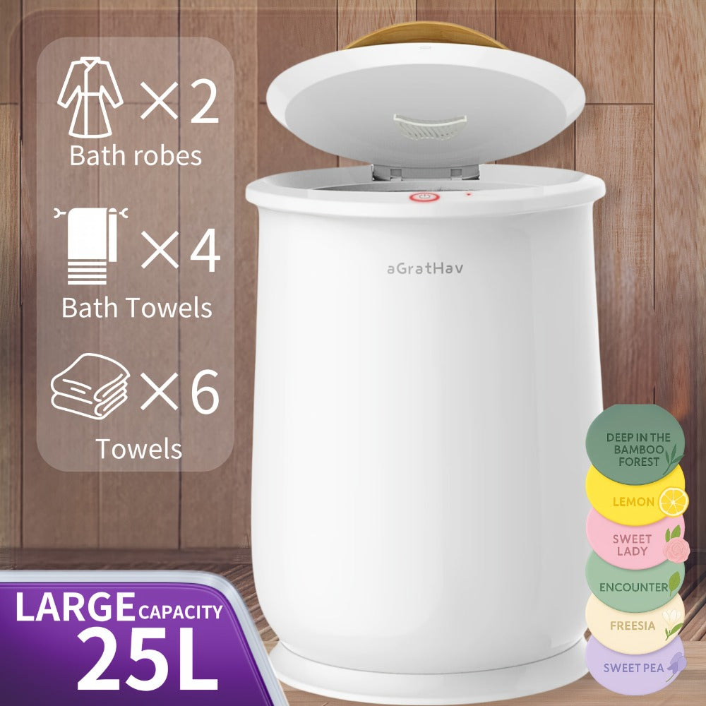 Electric Towel Warmer Bucket Ultra Large Capacity Fits Two 40x70 Towels ETL FCC Certified 1-Min Heat Auto Shut-Off Silent Spa Bathroom Heater Lavender Disc Gift - product image