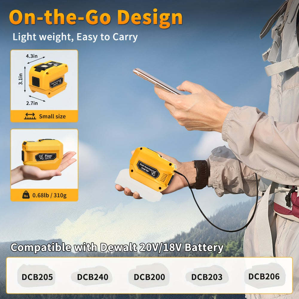 220W Portable Power Inverter for DeWalt 20V Battery AC Outlet Converter Camping Travel Emergency Backup Silent Fan Cooling - product image 4