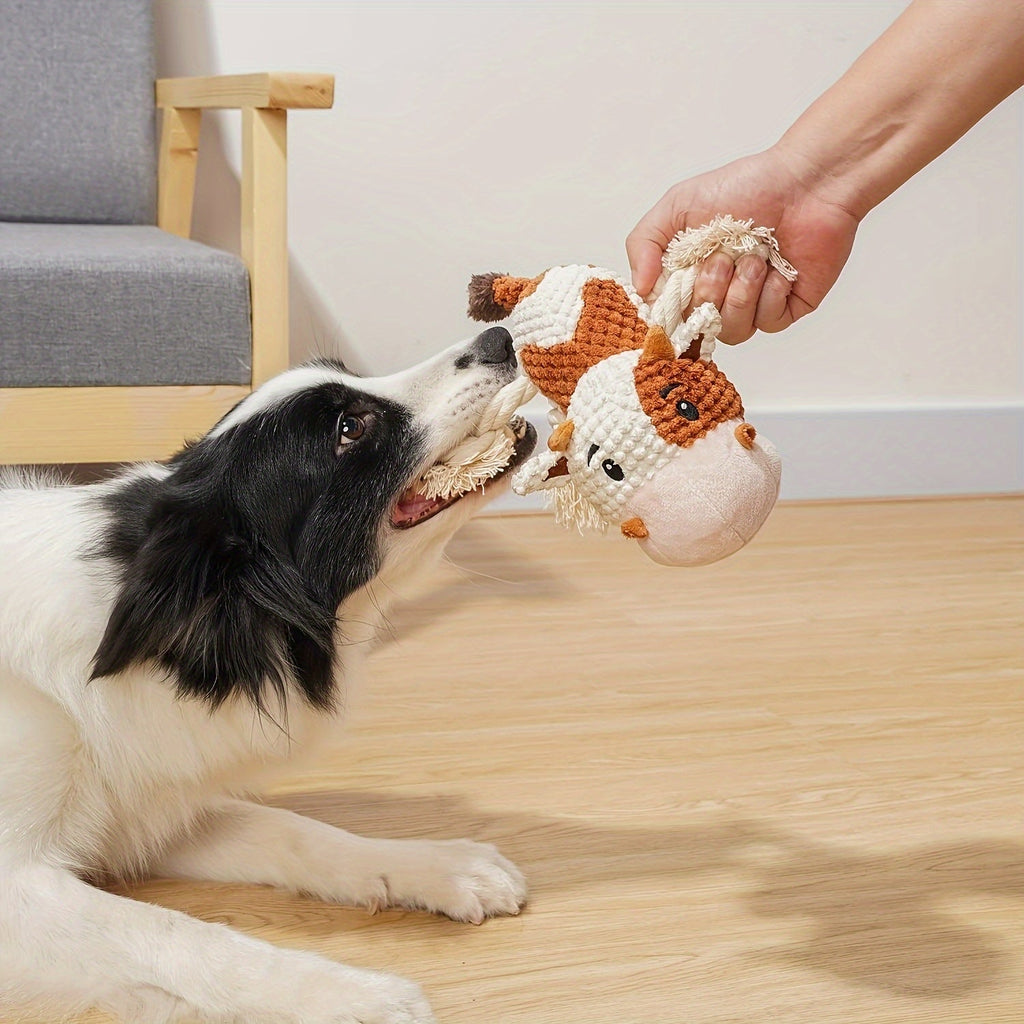 Squeaky Plush Cow Dog Toy with Crinkle Paper | Interactive Tug of War Chew Toy for Small Medium Large Dogs, Cute Cattle Design Washable Pet Toy for Fetch Play - product image 6