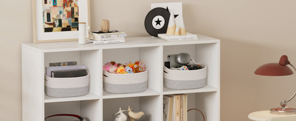Woven Storage Baskets 6-Pack Cotton Rope Cube Bins 11x7x5" | Handmade Small Shelf Baskets for Organizing Closet Bedroom Living Room Playroom | Round Decorative Storage Caddy Multip - product image 20