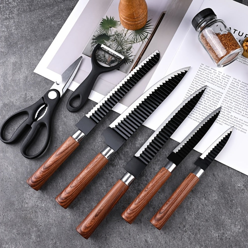 Hand Forged Chef Knife Set with Knife Rack Butcher Knife Bone Cutter Meat Cleaver Vegetable Chopper Kitchen Knife Set for Cooking Camping BBQ Outdoor Hunting Holiday Gift - product image 6