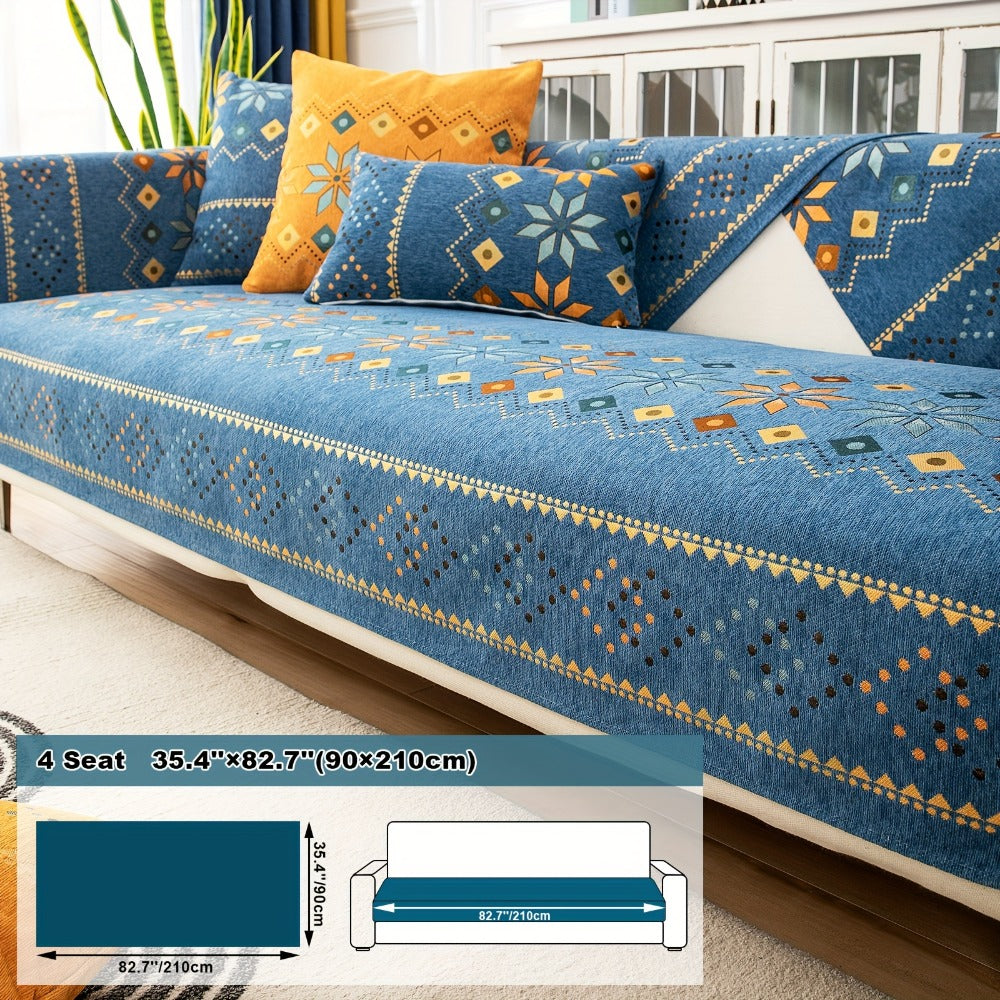 Bohemian Chenille Sofa Cover | Geometric Print Non-Slip Couch Slipcover, Thick Plush Boho Style, 1 to 4 Seat, Armrest & Backrest, Machine Washable, Sectional Sofa Protector - product image 24