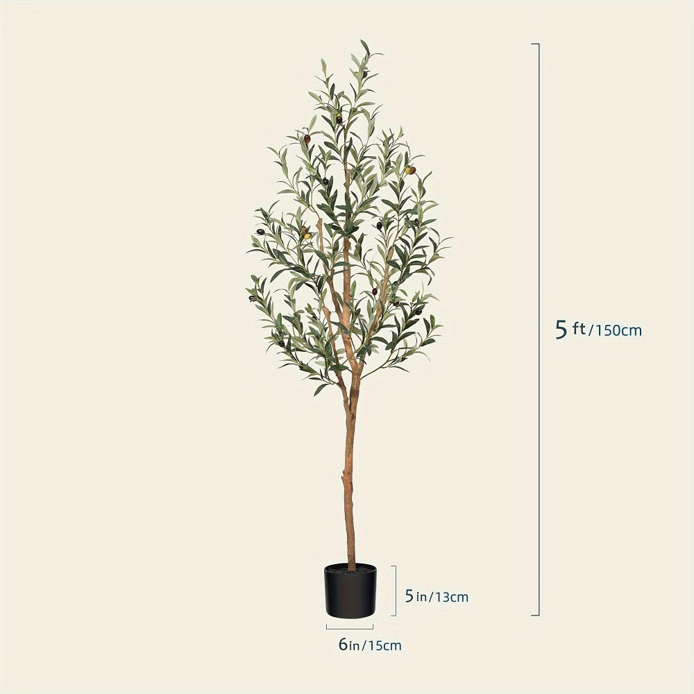 Artificial Olive Tree Potted Faux Plant Real Wood Trunk Lifelike Fruits Indoor Outdoor Home Office Decor Fake Silk Tree Multiple Sizes Available 4ft 5ft 6ft 7ft - product image 5