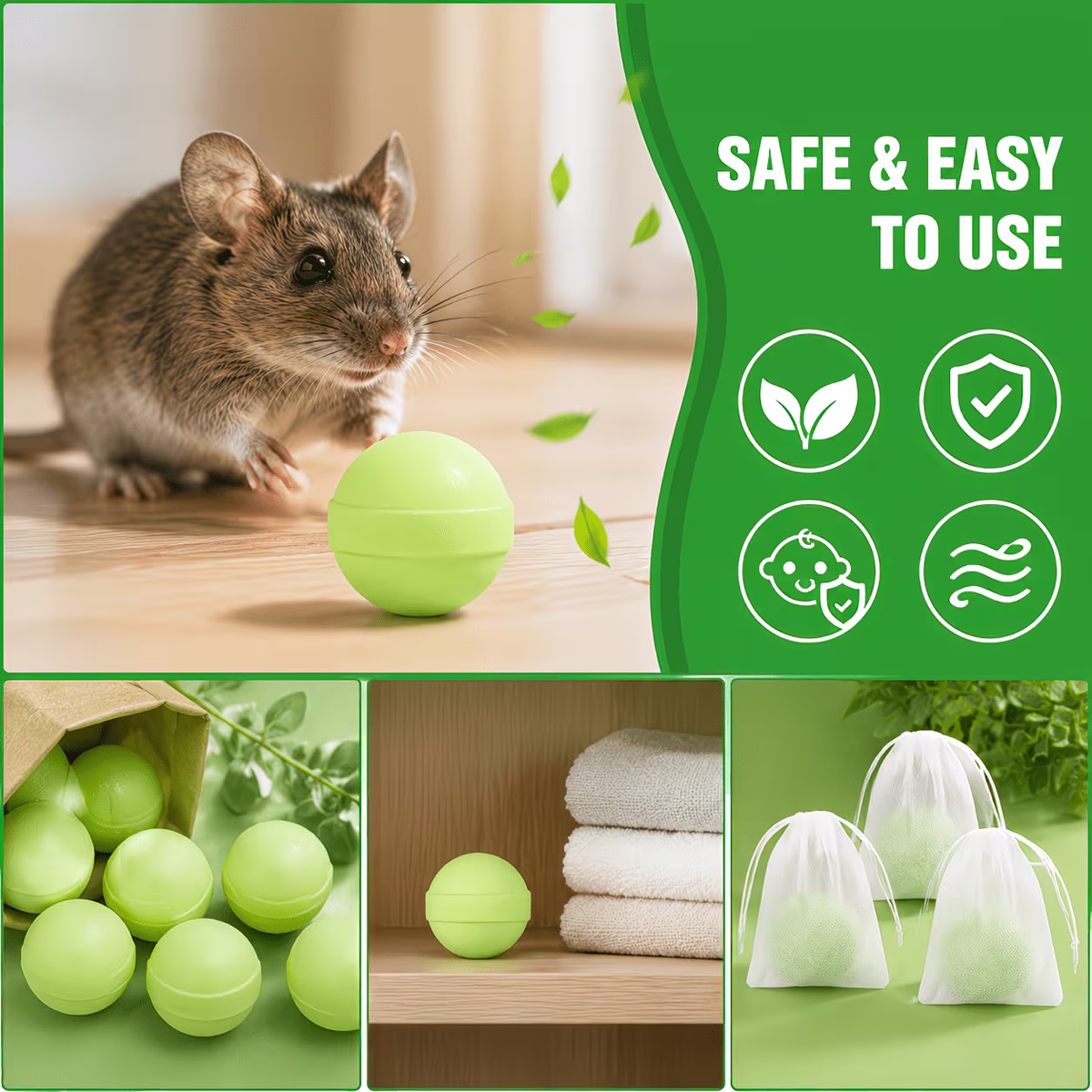 Peppermint Rodent Repellent Balls, Natural Mice Repellent Indoor Outdoor, Mouse Spider Ant Roach Repellent, Pest Control Balls for Home Garage Attic Kitchen - product image 5
