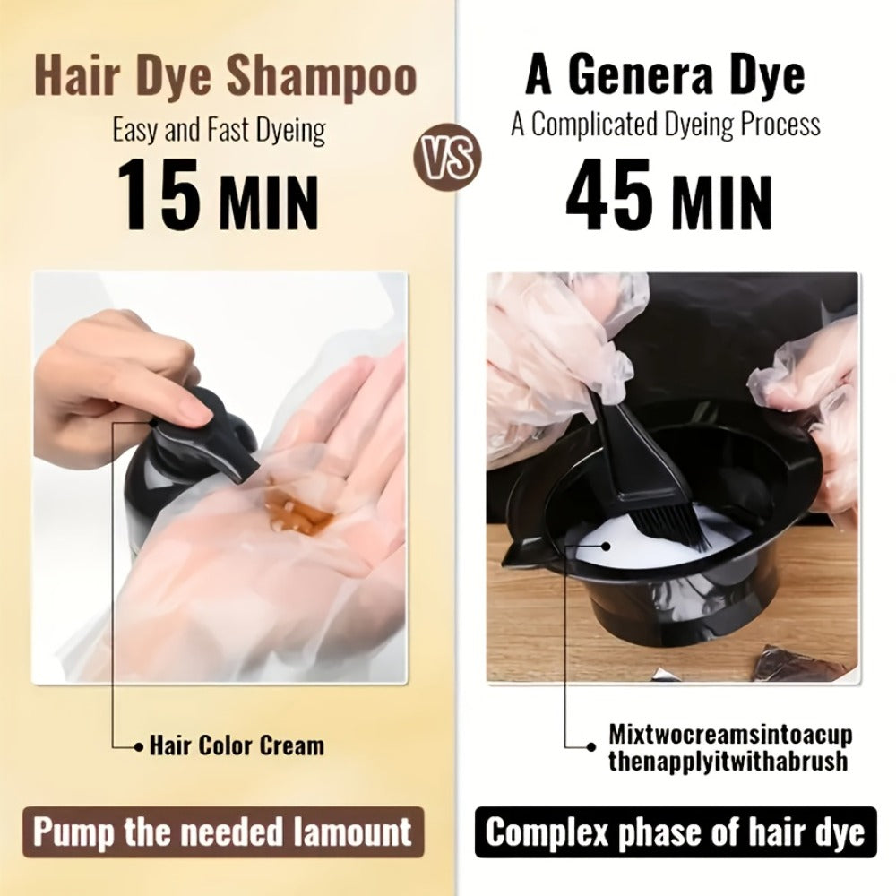 Ammonia-Free Herbal Hair Color Shampoo 3-in-1 Colors in 15 Minutes Lasts 30 Days - Semi Permanent Gray Coverage Moisturizing Cleansing Black Dark Brown Chestnut Brown Red for Women - product image 15