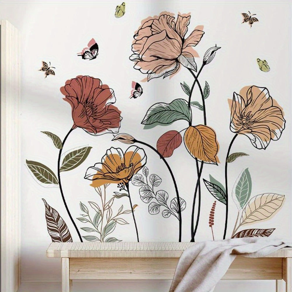 Bohemian Flower Wall Stickers Self-Adhesive Peel and Stick - Wildflowers & Fruits Wall Art Decals for Living Room Bedroom TV Background - Removable Matte Boho Floral Wall Decoratio - product image 10