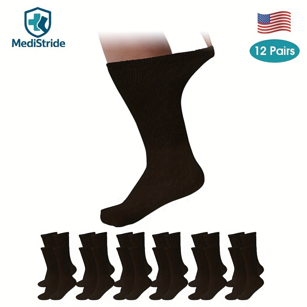 Cotton Diabetic Crew Socks 12 Pairs Non-Binding Neuropathy Loose Fit Seamless Cushioned Full Length for Men Women Edema Sensitive Feet White Black Brown Khaki Navy Grey - product image 6