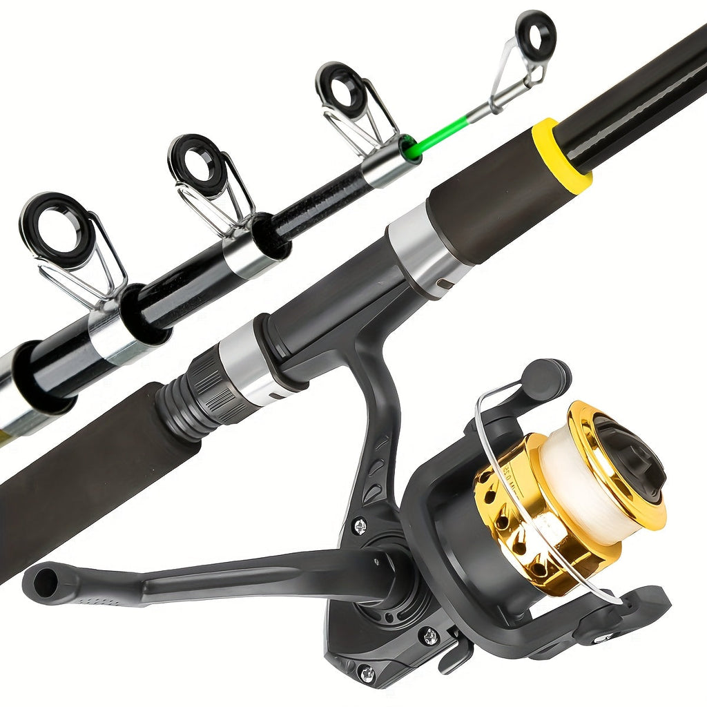 Medium-Fast Action Telescopic Fishing Rod with Line, Lures, Accessories Box & Carry Bag, Ambidextrous Design for Beginners – Baitcasting Rod and Reel Combo Set