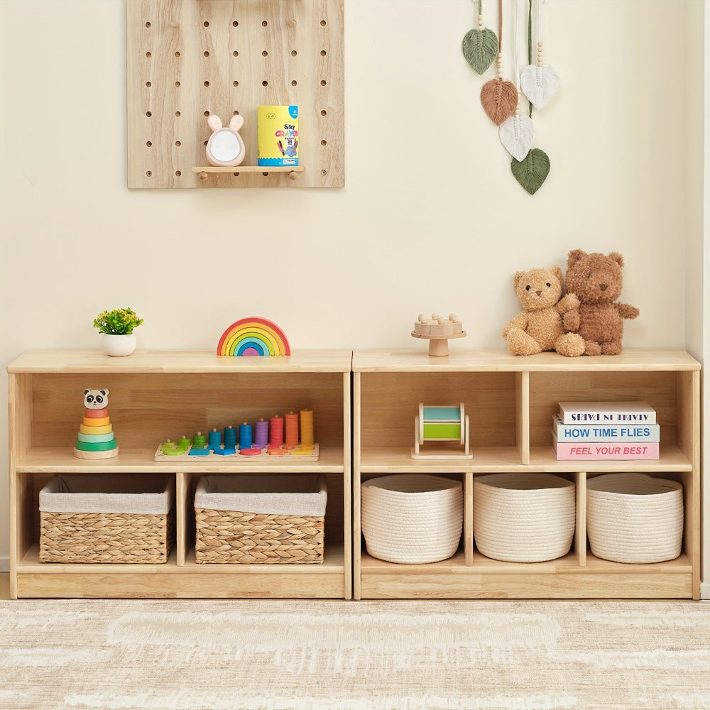 Rubber Wood 5-Compartment Bookshelf 35.4" – 2-Tier Wooden Storage Cabinet for Classroom, Playroom & Preschool | Kids Book Organizer Shelf for Daycare, Bedroom & Living Room | 5-Sec - product image 6