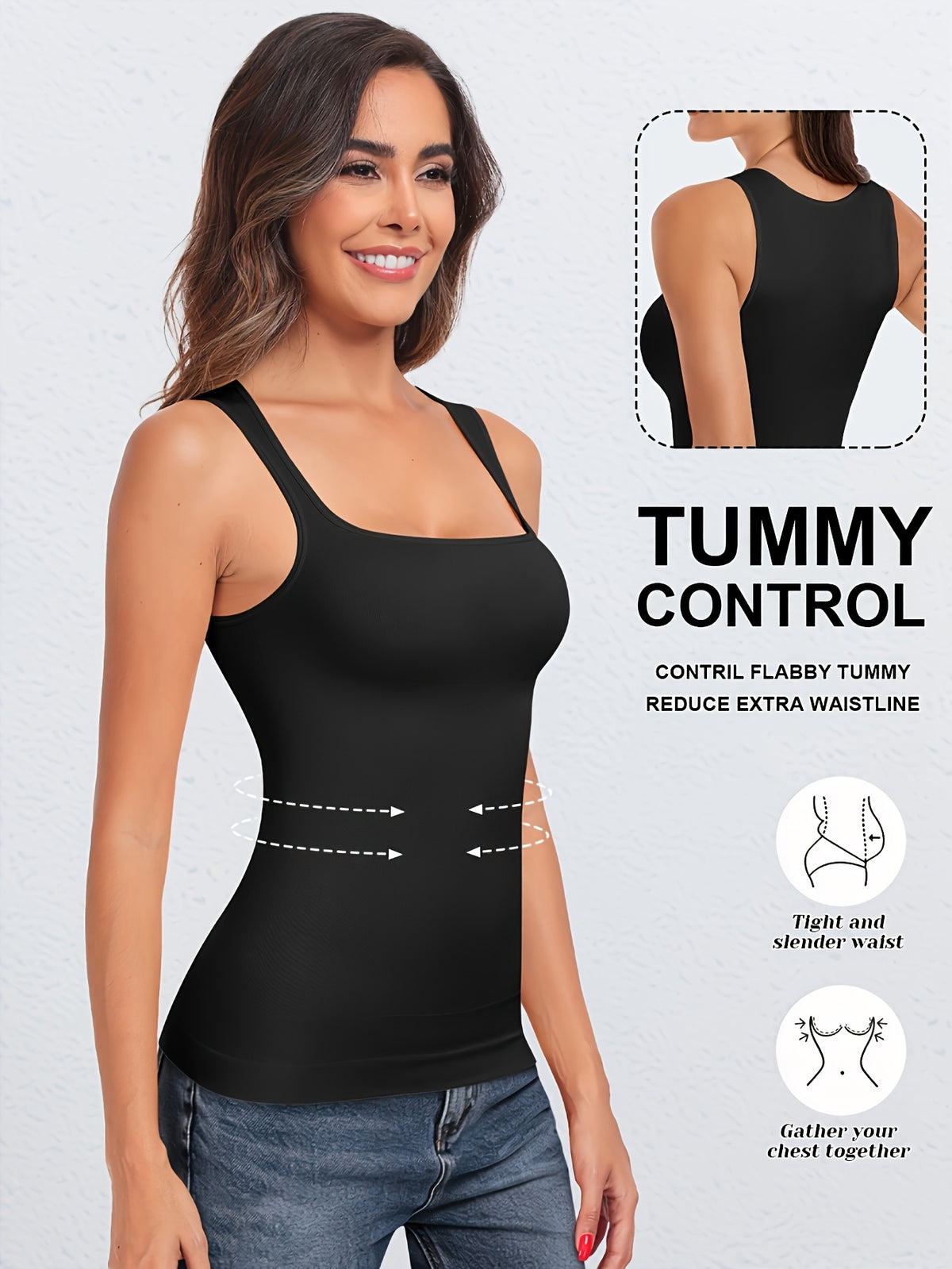 2pcs Tummy Control Shapewear Compression Tank Tops For Women Seamless Square Neck Body Shaper Camisole, Durable, Comfortable and Breathable, It Is Suitable For - product image 11