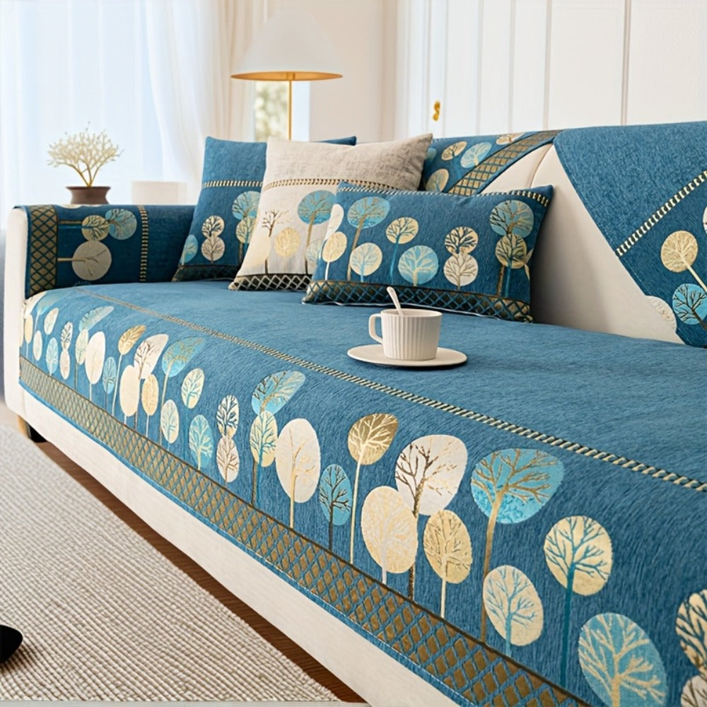 Sofa Couch Cover Light Luxury Geometric Embroidery 1pc - Knit Anti-Slip Four Seasons Universal Pet Friendly Furniture Protection Slipcover | Grey Blue White | Single 2-Seat Living  - product image