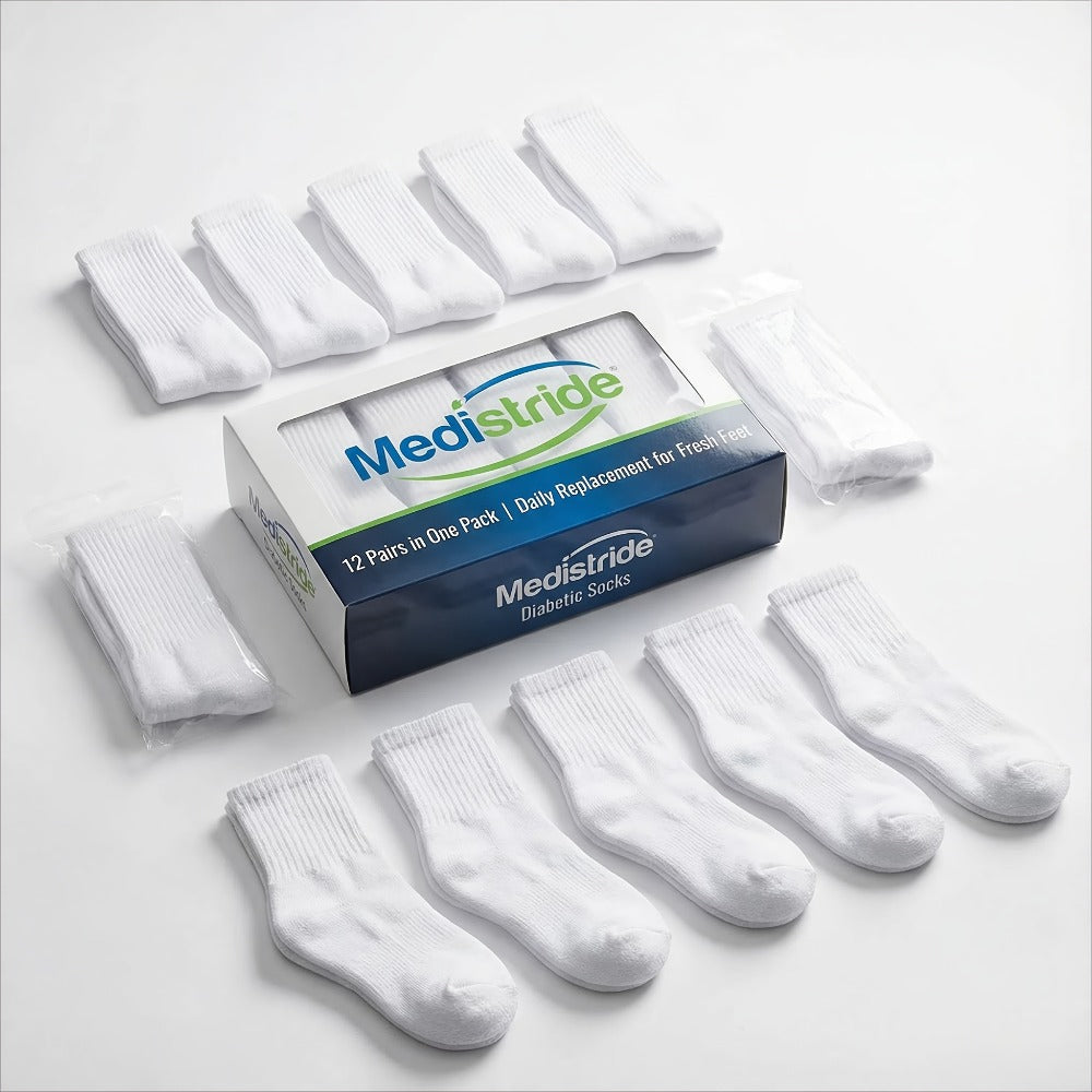 Multicolor Diabetic Crew Socks 12 Pairs Cotton Non-Binding Neuropathy Seamless Cushioned Loose Fit for Men Women Sensitive Feet Edema White Black Grey Size 9-11 10-13 - product image 3