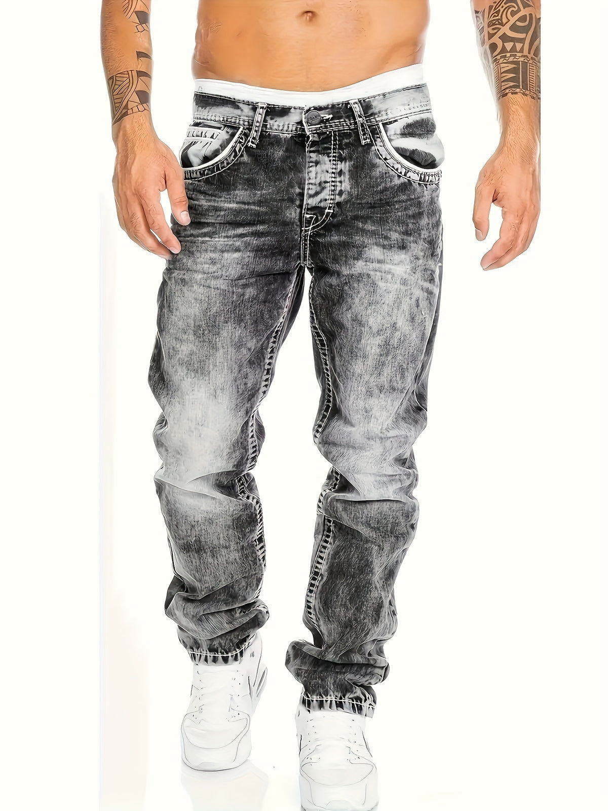 American Snowflake Washed Men's Jeans, Fashionable and Versatile Straight Pants, Elastic Jeans Suitable for All Seasons Pantalones Para Hombres Mens Clothes Men Jeans Y2k Clothesropa De Hombrejeans