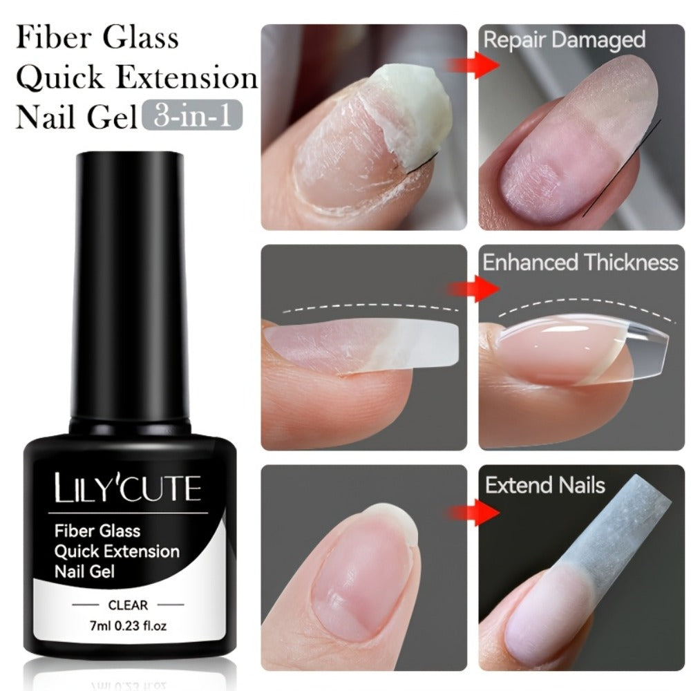 Nail Extension Builder Gel 3pcs - Fiberglass Construction Gel for Broken Nail Repair & Nail Extension, Clear UV LED Soak-Off Fiber Glass Gel Varnish, DIY Salon Nail Kit - product image 3