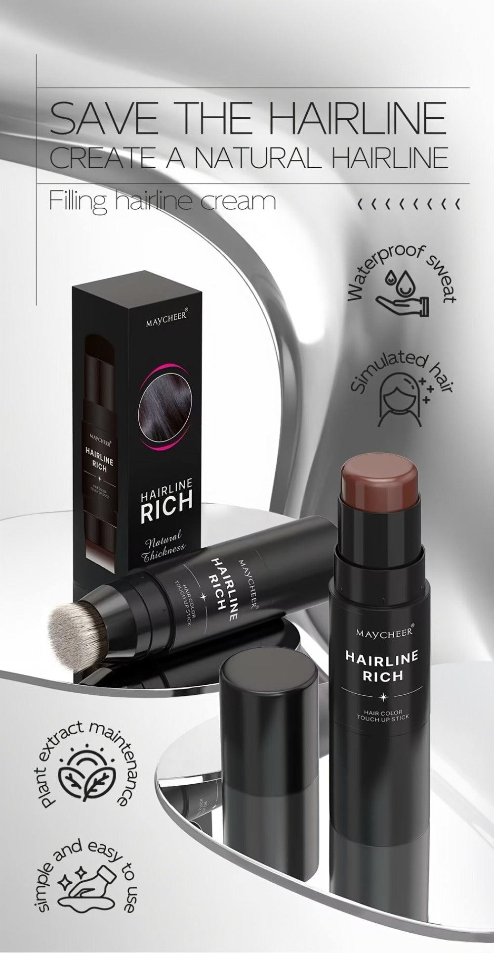 Root Touch-Up Hair Color Pen with Brush Applicator | Waterproof Instant Gray & White Hair Coverage | Plant Squalane Nourishing Formula | Seamless Blend No Smudge | 3 Shades for Men - product image 14