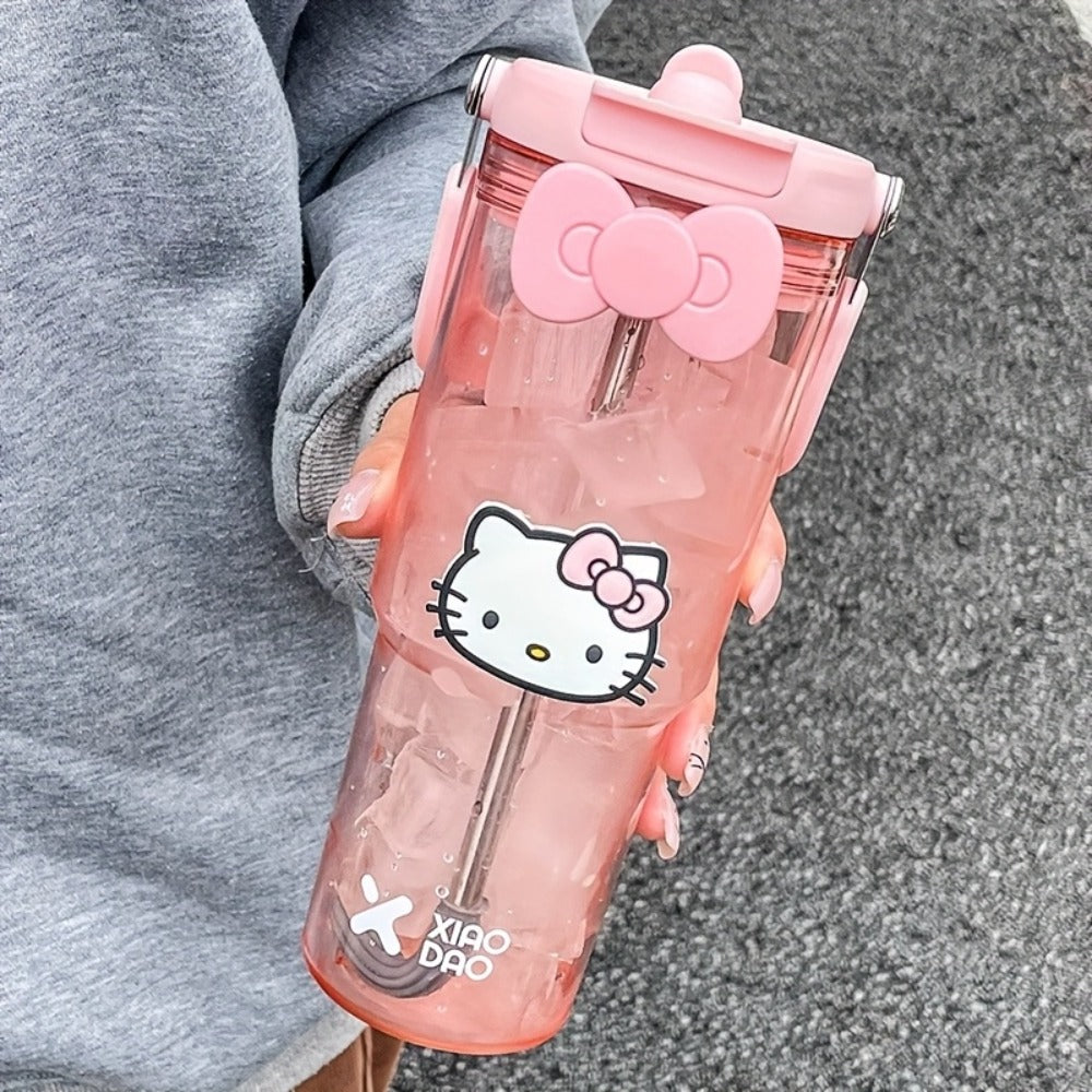 Hello Kitty Water Bottle with Straw 30 Oz – Large Capacity Cartoon Tumbler for Women & Girls – Portable Outdoor Sports Cup with Bow & Sticker – Cute Kawaii Plastic Drinkware Gift - product image 5