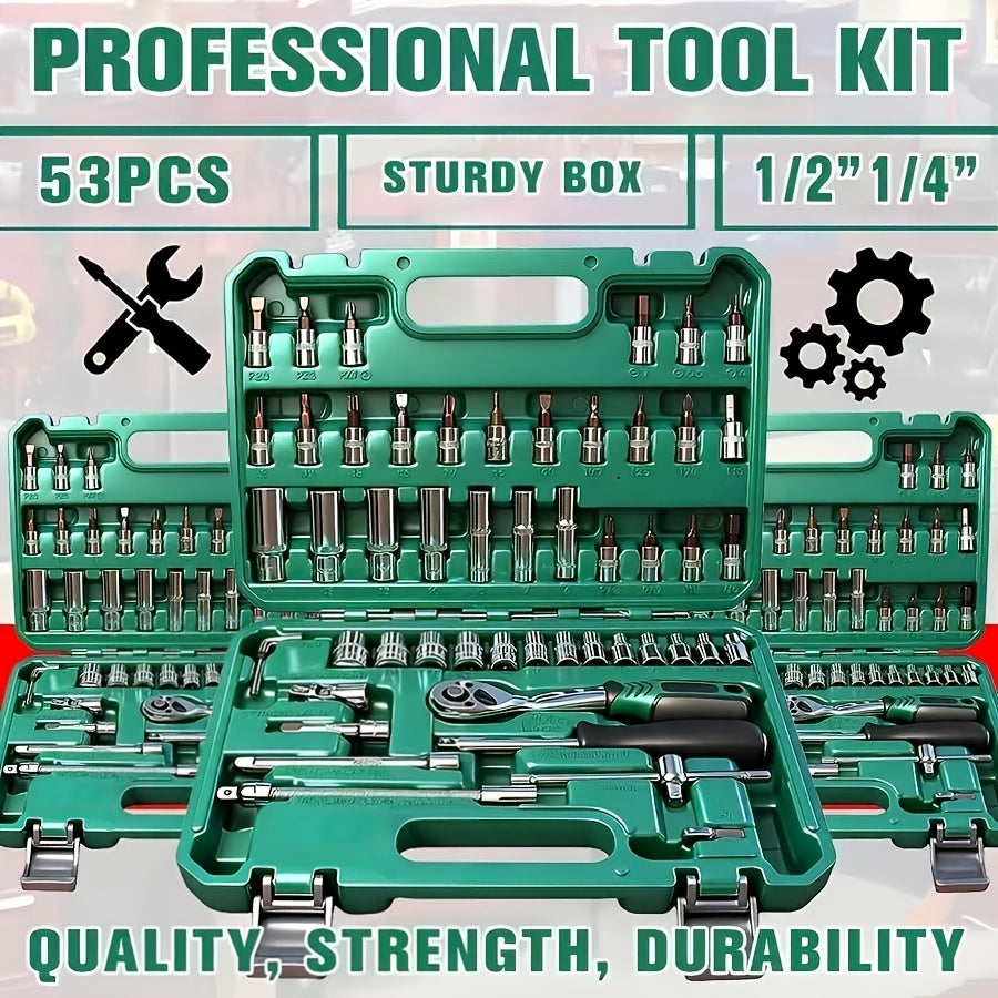 34pcs Impact Socket Set with 1/2" Drive Or 53pcs Tool Set Or 50pcs Impact Socket Set with 3/8" Drive, SAE (5/16" to 3/4") and Metric (8 to 22mm) Sizes, 6-point - product image 3