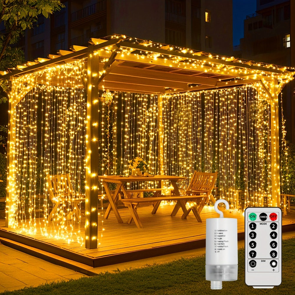 Curtain Lights for Gazebo Outdoor, 330 LED 10ft x 10ft Waterfall Fairy Lights Battery Operated with Remote, IP65 Waterproof Hanging String Lights with 8 Modes for Bedroom Porch Pat - product image 10
