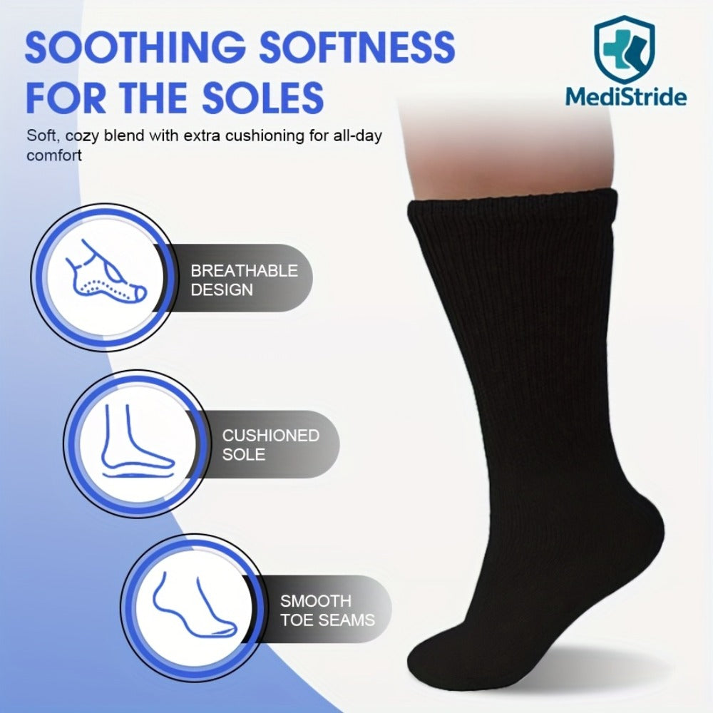 Cotton Diabetic Crew Socks 12 Pairs Non-Binding Neuropathy Loose Fit Seamless Cushioned Full Length for Men Women Edema Sensitive Feet White Black Brown Khaki Navy Grey - product image 12