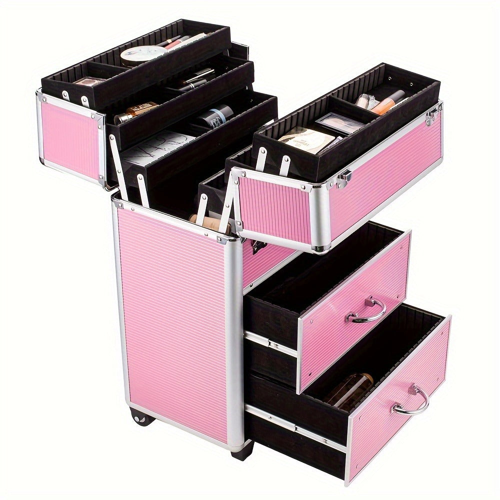 Lockable Aluminum Makeup Train Case with Extendable Trays Multi-Tier Professional Cosmetic Organizer — Portable Salon Travel Beauty Case with Lock Pink Rose Gold - product image 13