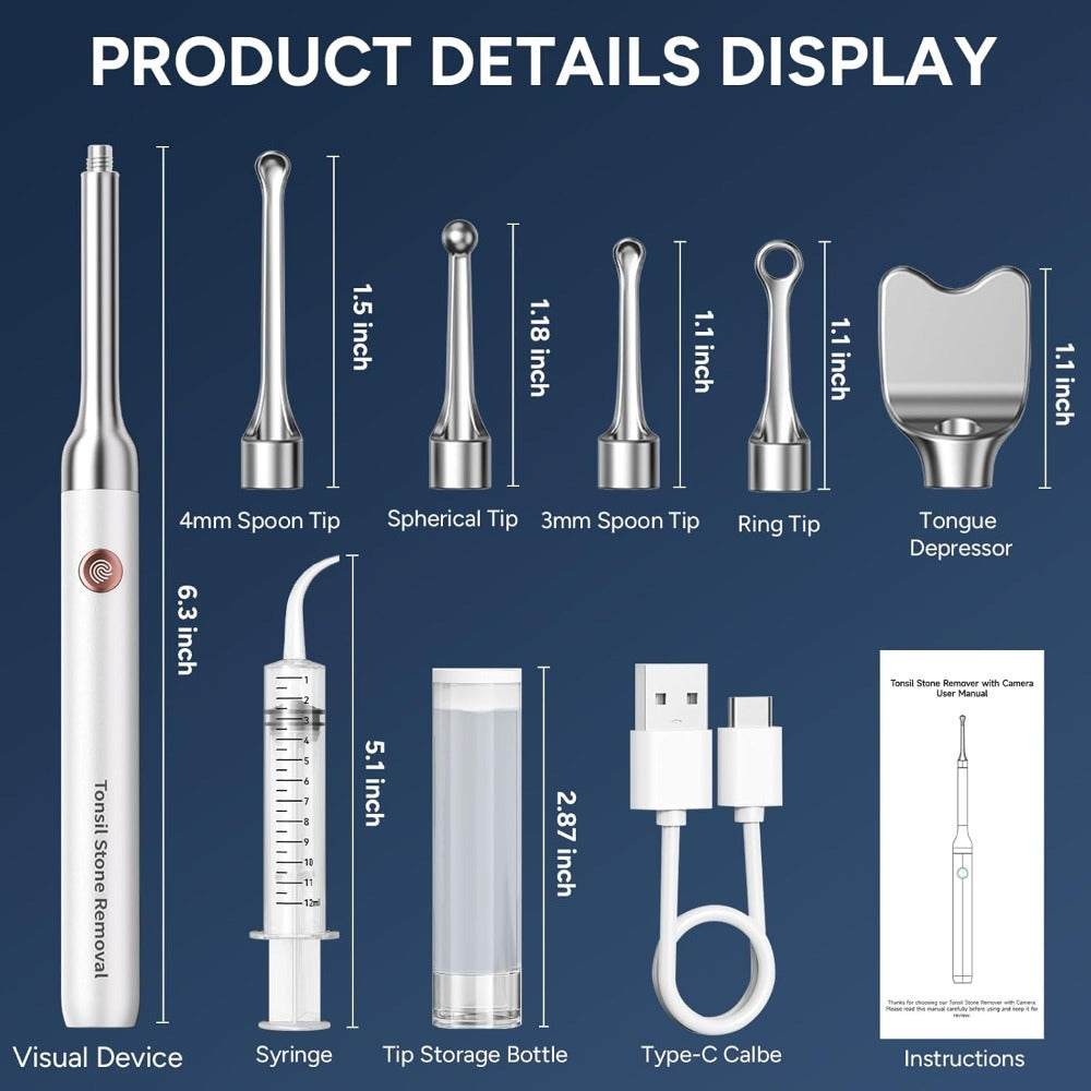 Visual Tonsil Stone Remover with 1080P HD Camera – 6 LED Lights, 5 Stainless Steel Heads, Bad Breath Prevention, iOS & Android Compatible, At-Home Tonsil Care Kit - product image 2