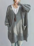 Plus Size, Women's Plus Size Oversized V-Neck Longline Sweater - Soft Machine-Washable Black Pullover for Fall Winter, Elegant Loose Fit Casual Chic Wardrobe - product image 31