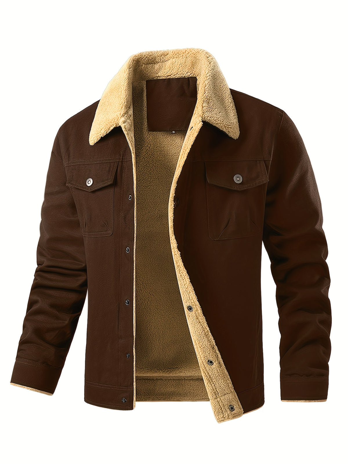 Men's Fashion Trendy Fleece-Lined Jacket, Casual Workwear Outerwear with Sherpa Collar, Button-Up, Multiple Pockets - product image 34