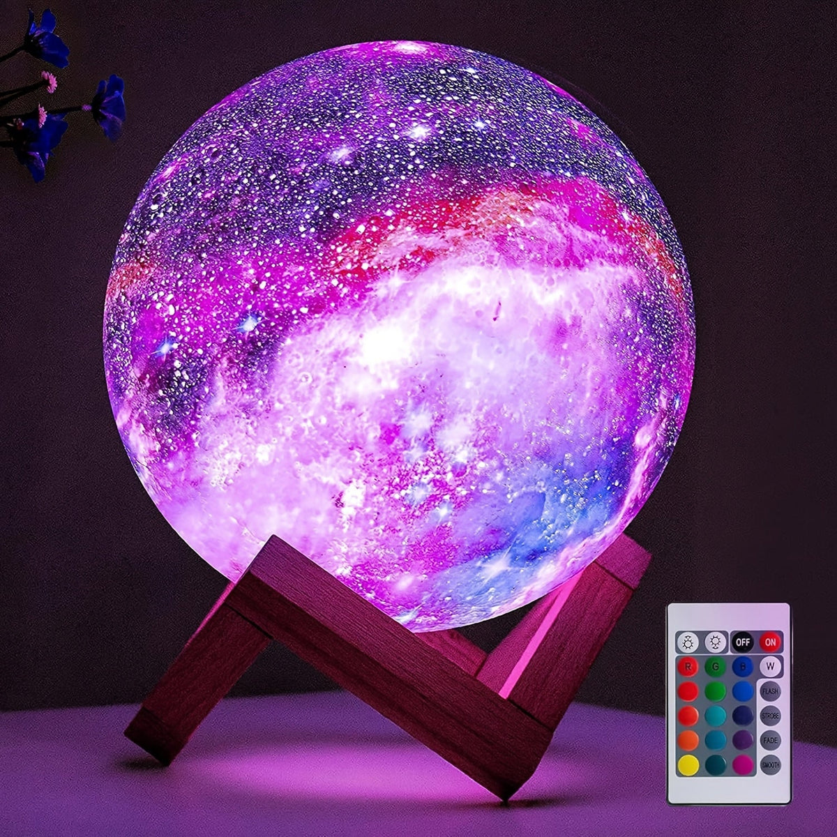 Moon Lamp Night Light 16 Colors 3D Galaxy Lamp with Wooden Stand Remote Control USB – Perfect Birthday Gift for Women Men Lovers (5.9 Inch) - product image 10
