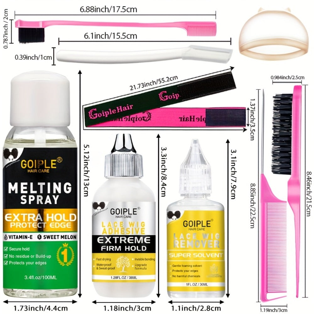 Lace Wig Glue Kit 10pcs Complete Set with Lace Melting Spray Liquid Adhesive Remover Strong Hold Quick Dry for Beginners | Lace Front Full Lace Wig Fixing Tools - product image 5