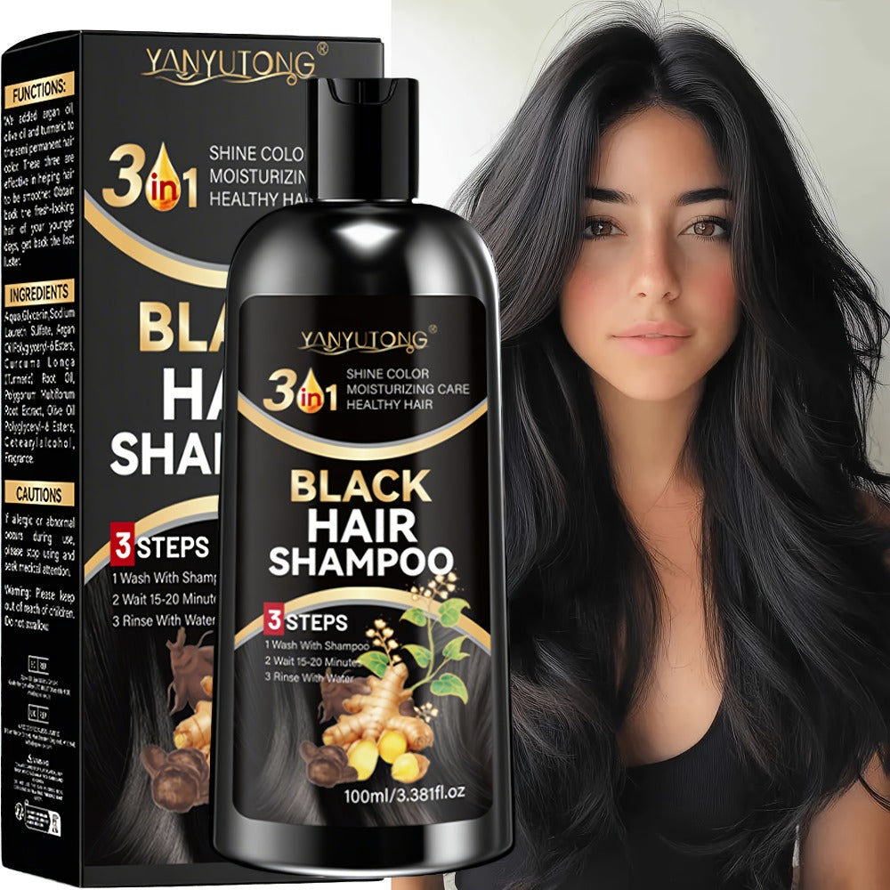 Polygonum Multiflorum Black Hair Dye Shampoo with Ginger Extract 100ml — Instant Gray Coverage, Gentle Plant-Based Ammonia-Free Formula, Long-Lasting Color, He Shou Wu, Unisex Men  - product image 8