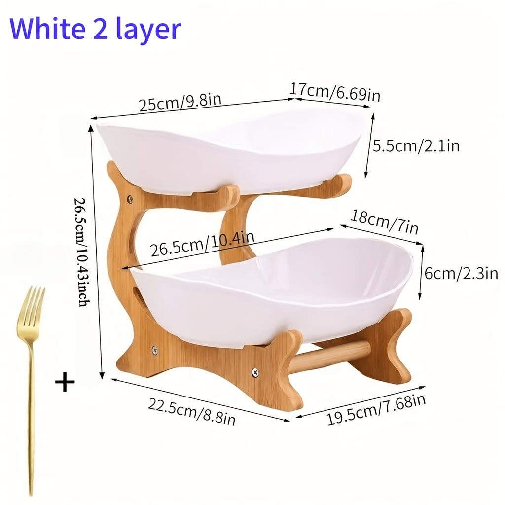 A Creative Two-Layer/Three-Layer Kitchen Fruit Basket, Large-Capacity Layered Fruit Basket, European-Style Dried Fruit Plate, Bamboo and Wood Frame, Household - product image 3