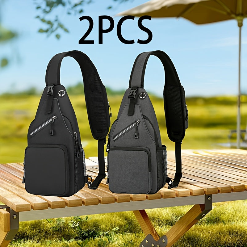 Sling Bag 2 Pack Lightweight Crossbody Backpack for Men Women Oxford Chest Shoulder Daypack Hiking Travel Casual Outdoor Bag Set Dark Grey Light Grey - product image