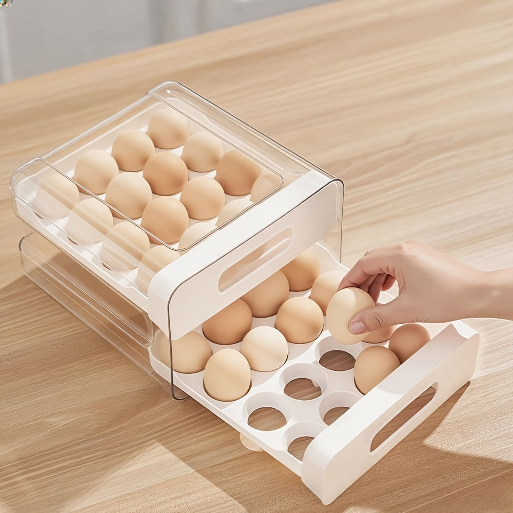 Egg Storage Container 32 Grid Double Layer with Drawer | Fridge Egg Holder Organizer | Sturdy PET+PP Stackable Egg Tray for Refrigerator, Keeps Eggs Fresh & Organized - product image 5