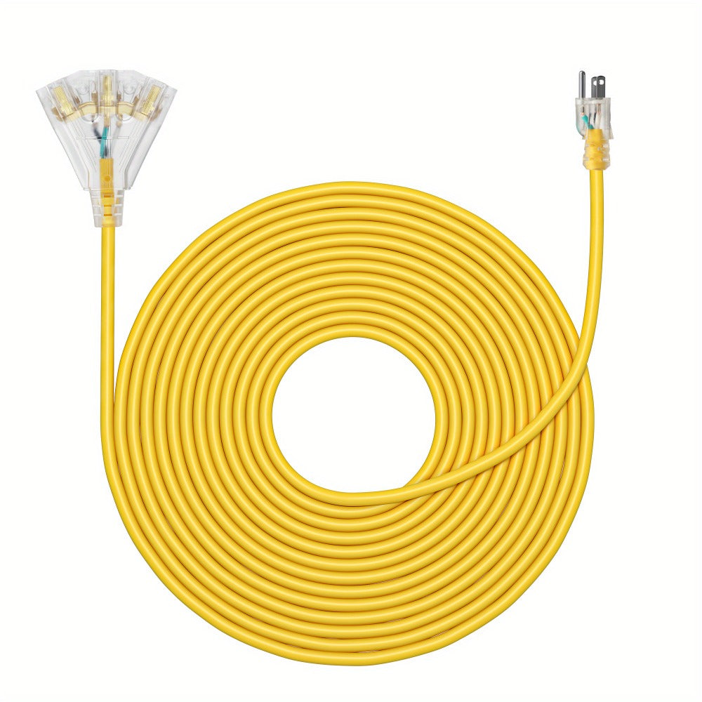 Extension Cord 25FT Heavy Duty Outdoor Indoor 14/3 SJTW Yellow 3-Outlet Tri-Tap Splitter with LED Lighted Plug 15A 1875W Grounded Power Cord for Workshop Garage Job Site Constructi - product image 7