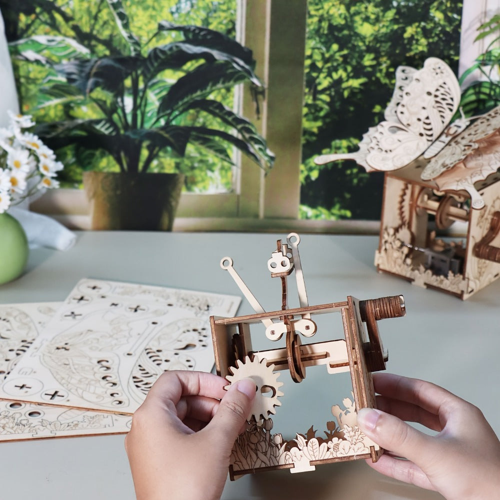 "You Are My Sunshine" Handmade Assembly Model Kit, Colour Butterfly & Music Box, Romantic Birthday Valentine's Day Christmas Gift for Women Girls – Wooden Butterfly Music Box Puzzle