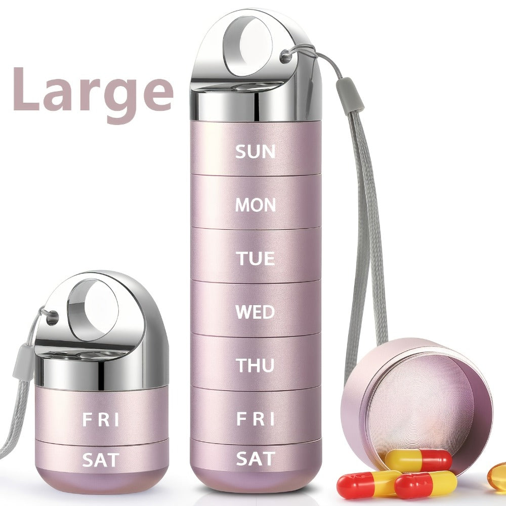 Weekly Pill Organizer Waterproof, Large Aluminum Alloy 7-Day Pill Box for Medications Vitamins Supplements, Portable Travel Pill Case, Blue Black Pink Gray Purple - product image 3