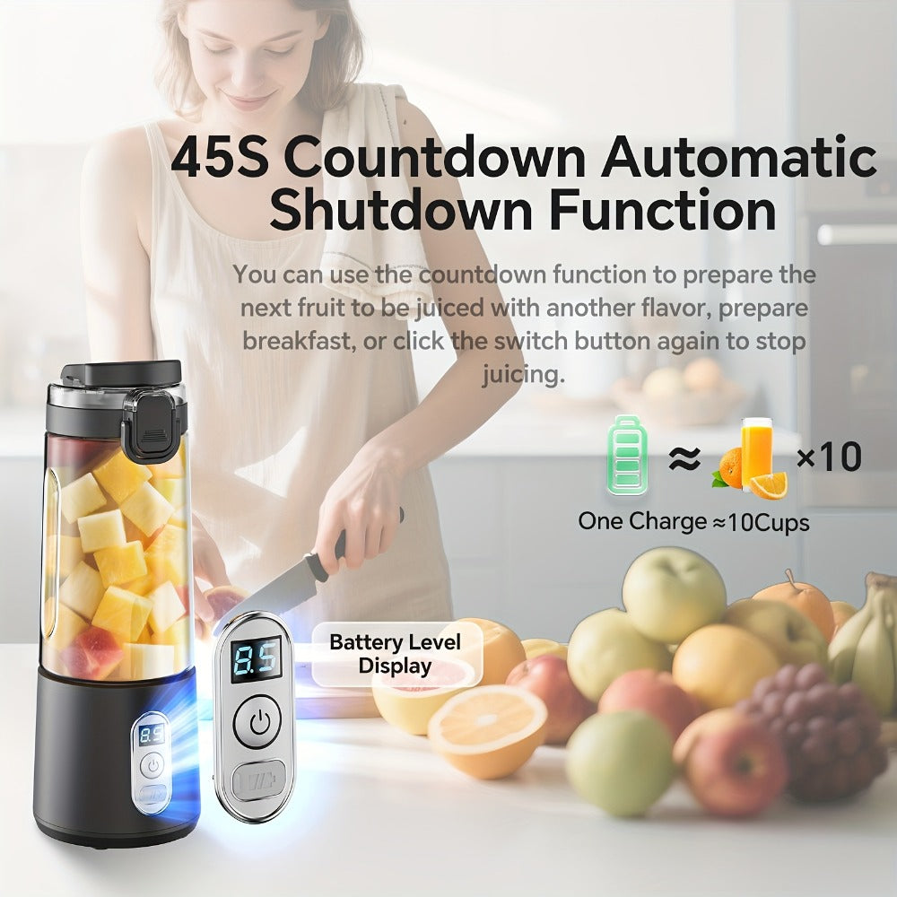 Portable Smoothie Blender USB-C Fast Charge 6-Blade Stainless Steel – Digital Timer Battery Display High-Speed Ice Crush No-Spill Lid | Protein Shake Gym Travel Blender in Black Pi - product image 8