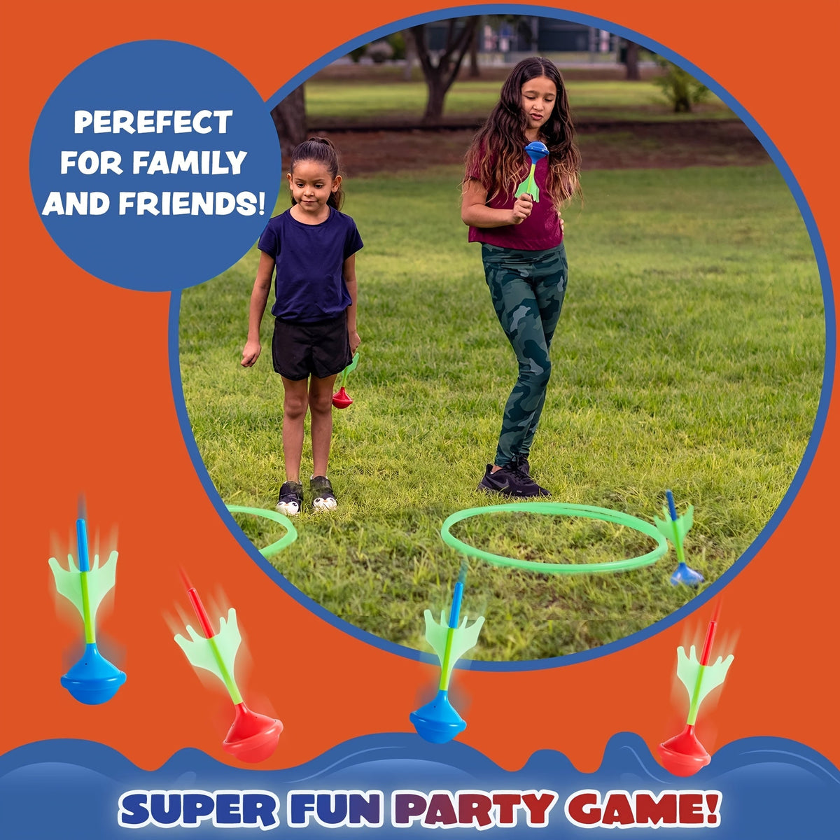 6 Piece Soft Tip Rubber Dart Set with 2 Target Rings for Kids & Adults, Outdoor Yard Camping Family Fun, Christmas Birthday Gift for Boys & Girls – Lawn Darts Game Set Glow in the Dark
