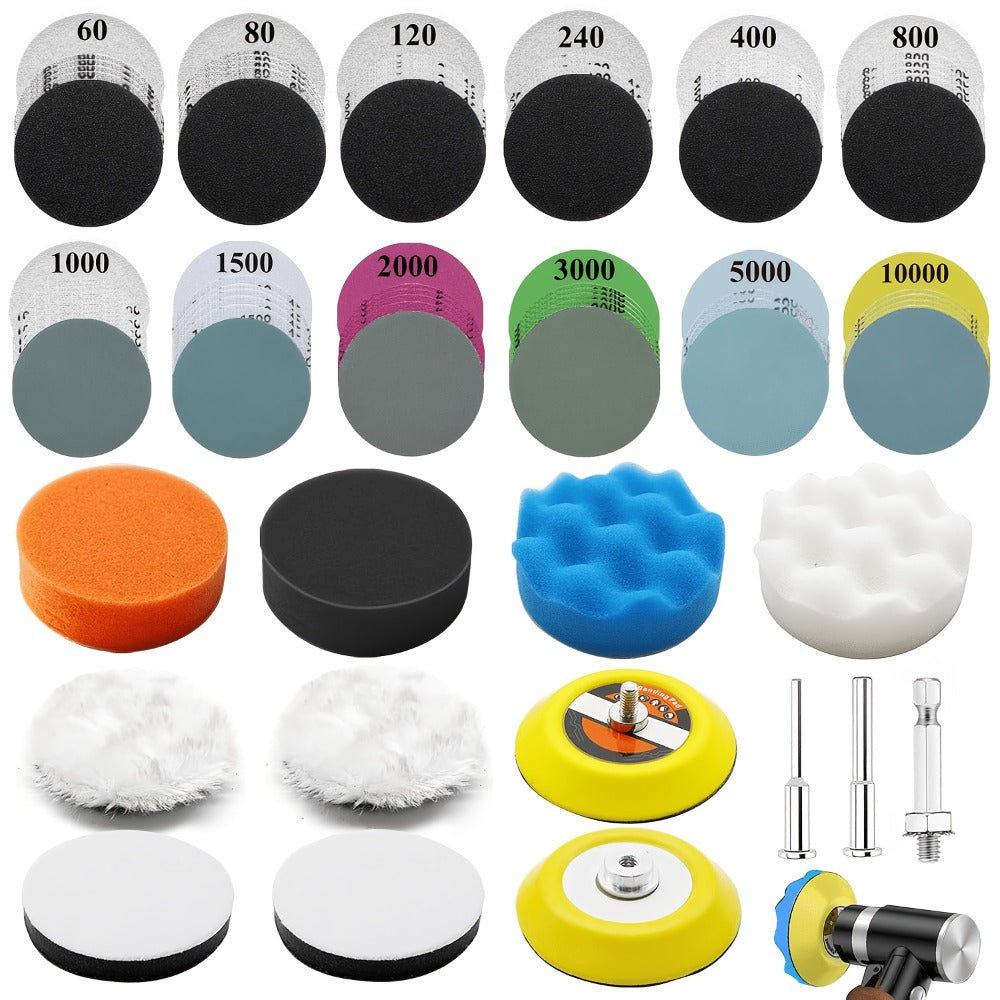 Sanding Disc Drill Polishing Kit 133PCS 3 Inch Hook and Loop Wet Dry Sandpaper Buffing Pads for Car Headlight Restoration Wood Metal Glass Resin Epoxy Rotary Tool Set - product image