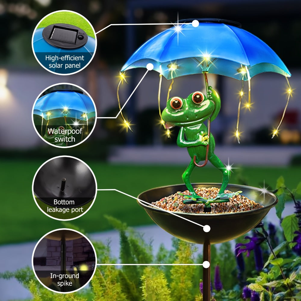 Solar Garden Decor Frog with Umbrella LED Light – Iron Frog Outdoor Statue with Solar Powered LED | Bird Feeder Garden Ornament for Patio, Lawn, Pathway & Deck | Unique Valentine G - product image 10