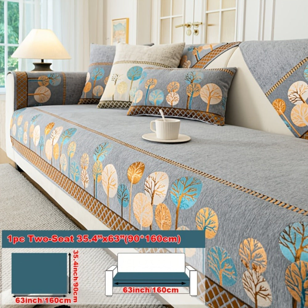 Sofa Couch Cover Light Luxury Geometric Embroidery 1pc - Knit Anti-Slip Four Seasons Universal Pet Friendly Furniture Protection Slipcover | Grey Blue White | Single 2-Seat Living  - product image 5