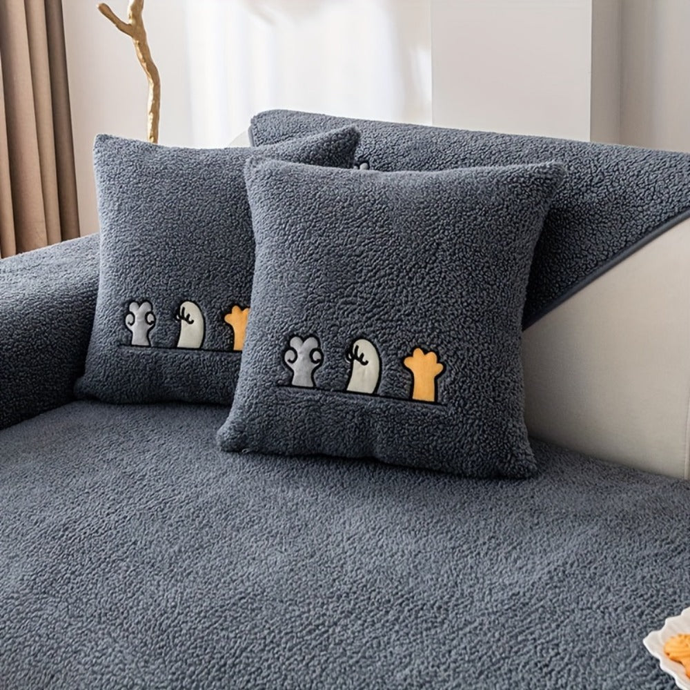 Plush Shearling Sofa Cover Non-Slip Pet-Friendly Couch Protector Animal Bone Embroidery Soft Warm for Living Room Bedroom Office 2 3 4 Seater - product image 35