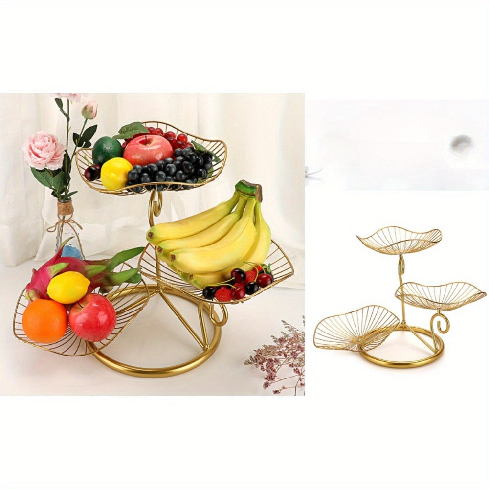 Fruit Basket Stand 3-Tier Decorative Iron Metal Wire Fruit Bowl with Lotus Leaf Design, Countertop Holder for Fruits Vegetables Bread Snacks, Modern Home Kitchen Table Centerpiece  - product image 8
