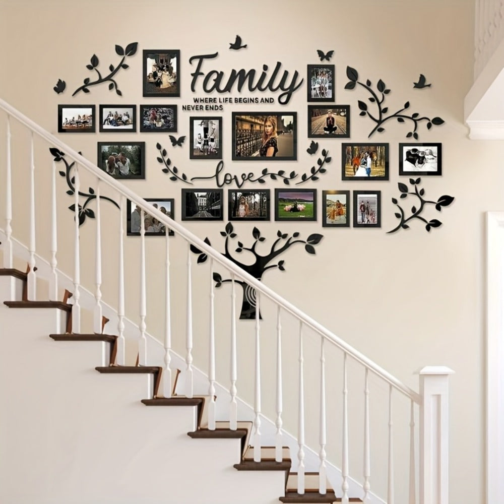 Family Tree Wall Sticker 3D Acrylic Photo Frame Collage – Removable Leaf-Shaped Picture Display with "Family" & "Love" Text, Peel & Stick Living Room Wall Decor, 81.5 x 57.48 Inche - product image 2