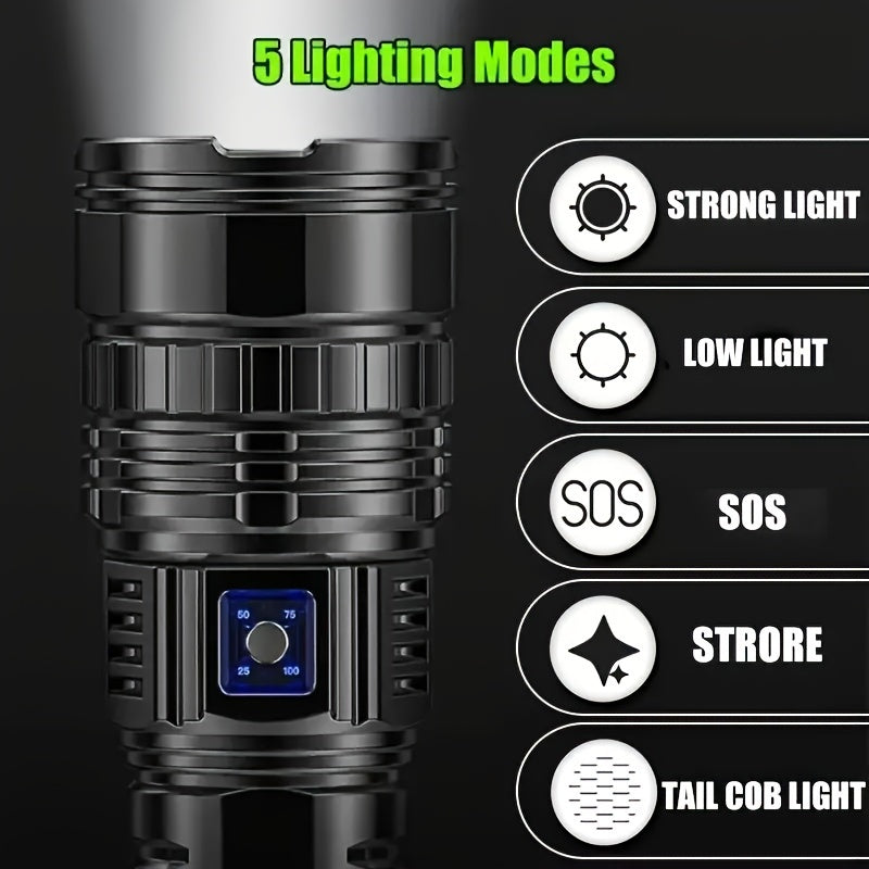 Zoomable COB Flashlight 5 Modes USB Rechargeable Power Bank with COB Tail Light for Camping Hiking Emergency Outdoor Adventures - product image 6