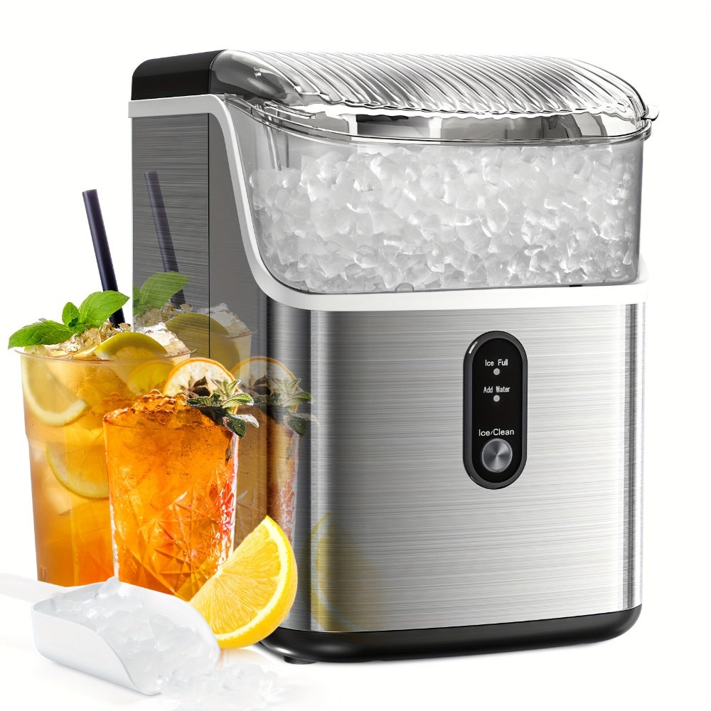 Countertop Nugget Ice Maker 35lbs in 24hrs, Self-Cleaning Portable Ice Machine with Ice Scoop & Basket, Stainless Steel, for Home Kitchen Office Camping RV Bar - product image