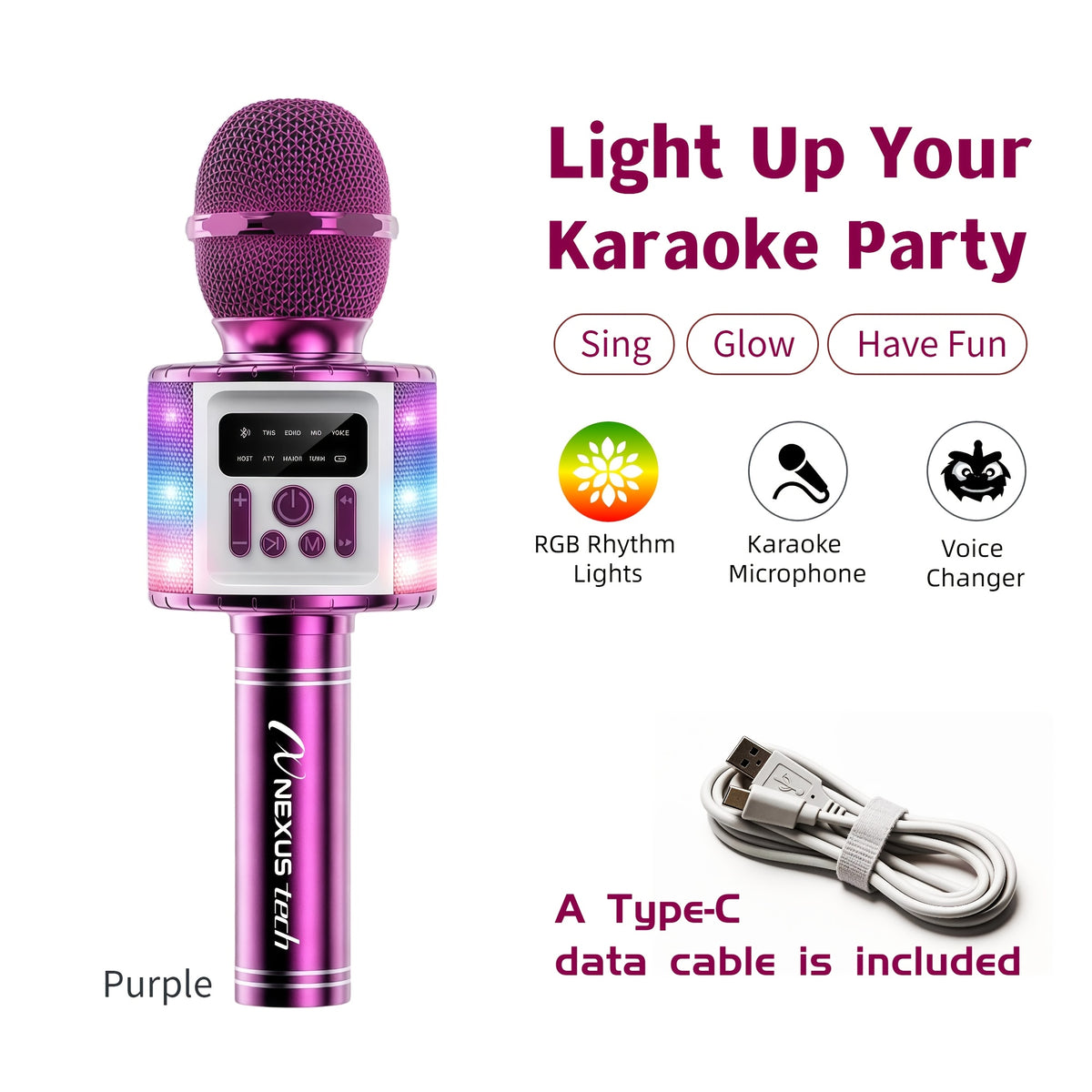 Wireless Karaoke Microphone Speaker with LED Lights and Fun Voice Changer - Portable Singing Mic, Perfect for Holiday Parties, Christmas Family Gatherings, New Year Celebrations